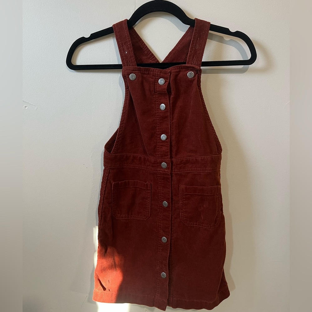 Burnt orange corduroy overall dress